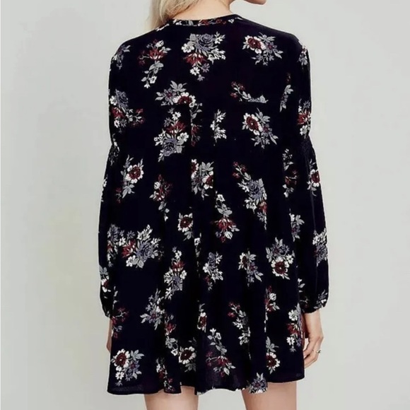 Free people black free swing top tunic dress floral print small - Picture 4 of 11